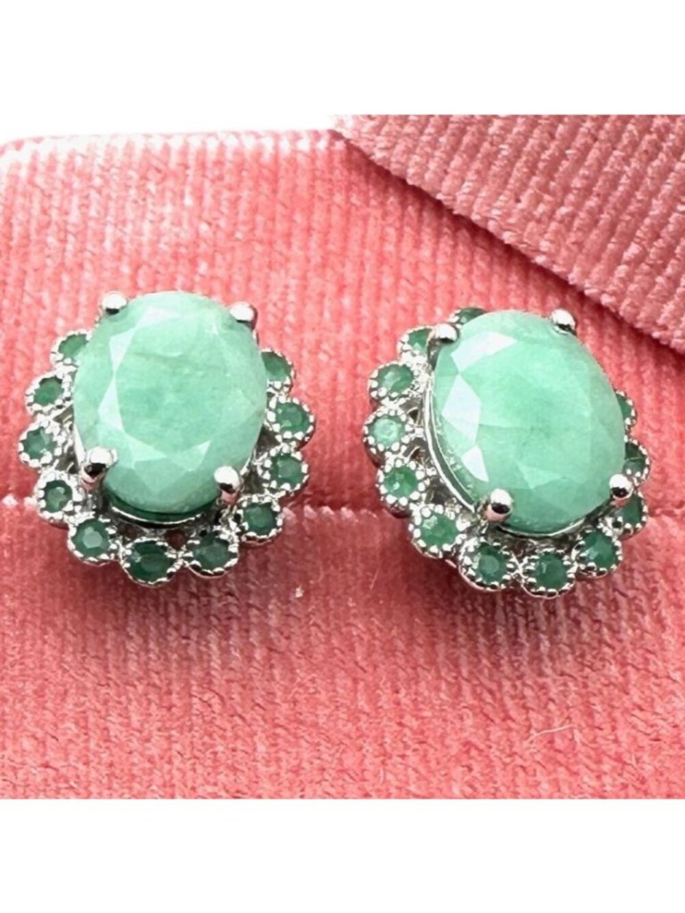 Emerald Sterling Silver Pierced Stud Earrings Green